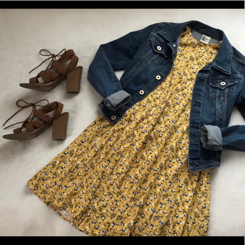 Old Navy Floral Mustard Yellow Summer Dress